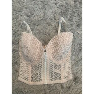 Victoria's Secret Lined Demi‎ Very Sexy Front Zip Longline Bra 32DD Ivory Nude